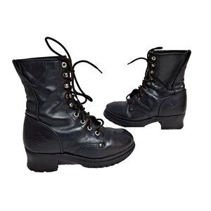 Georgia Boots Woman Size 7? Black Leather Lug Lace Up Combat Work Shoes Vintage